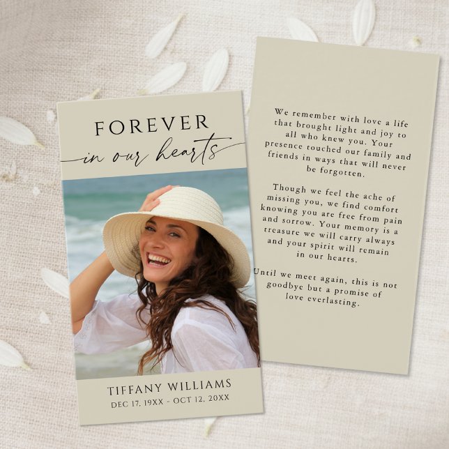 Simple Memorial Photo Forever Hearts Prayer Card (Creator Uploaded)