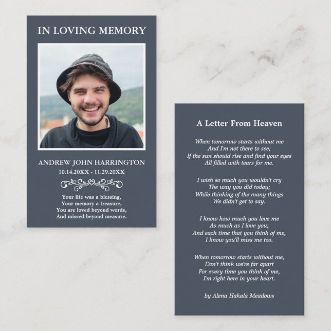 Simple Memorial Photo Funeral Card (Front/Back)