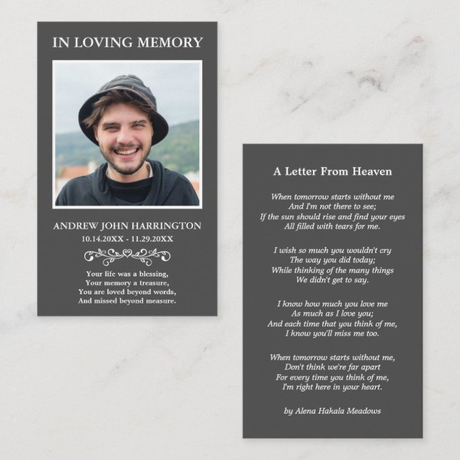Simple Memorial Photo Funeral Card (Front/Back)