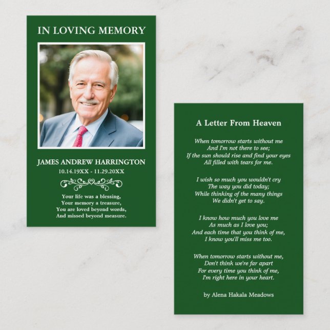 Simple Memorial Photo Funeral Card (Front/Back)
