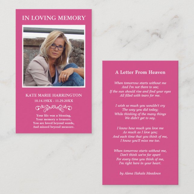 Simple Memorial Photo Funeral Card (Front/Back)