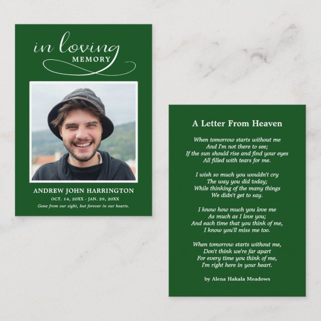 Simple Memorial Photo Funeral Card (Front/Back)