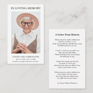 Simple Memorial Photo Funeral Card
