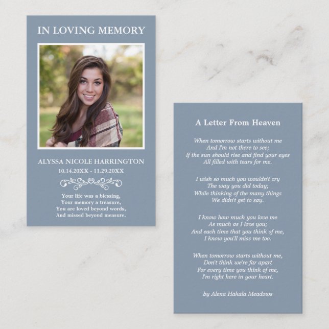 Simple Memorial Photo Funeral Card (Front/Back)