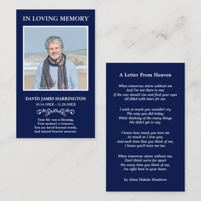 Simple Memorial Photo Funeral Card (Front/Back)