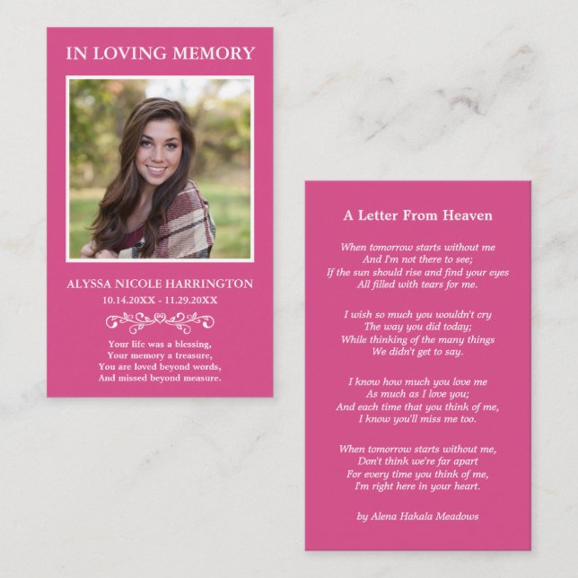 Simple Memorial Photo Funeral Card (Front/Back)