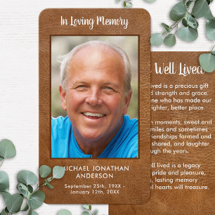 Simple Memorial Photo Leather Funeral Prayer Card