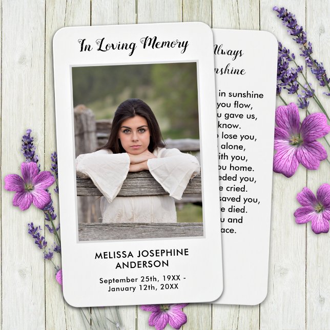Simple Memorial Photo Sympathy Funeral Prayer Card (Creator Uploaded)