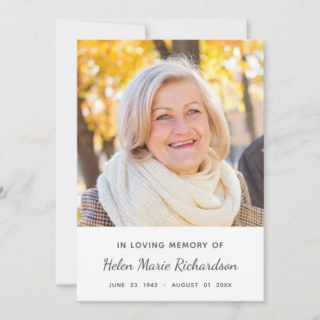 Simple Memorial Photo White Sympathy Thank you (Front)