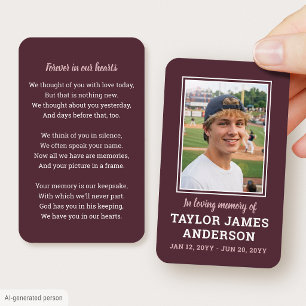 Simple Memorial Prayer Funeral Card Photo Burgundy