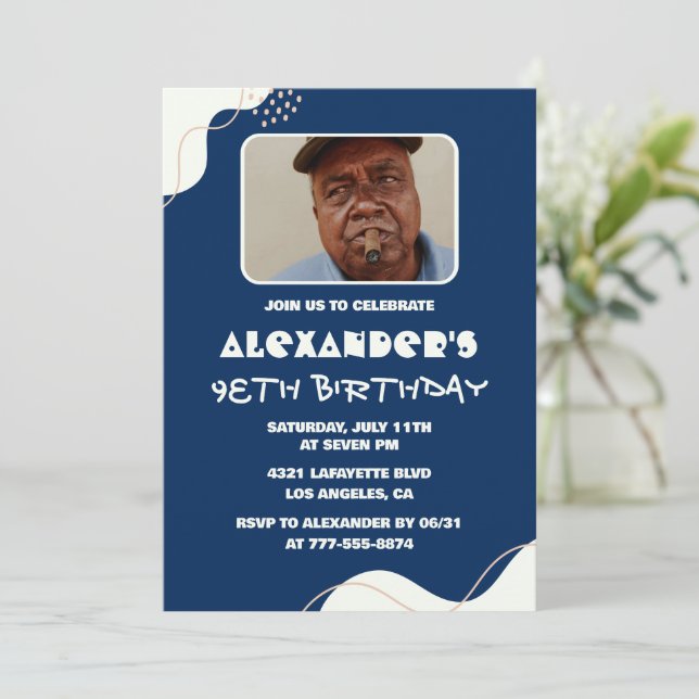 Simple Men Photo 98th birthday invitations  (Standing Front)