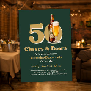 Simple Men's Cheers & Beers Green 50th Birthday Invitation