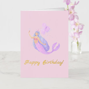 Simple Mermaid Birthday Pink Foil Greeting Card