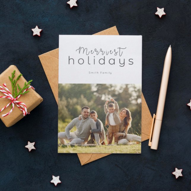 Simple Merriest Holidays Photo Card (Creator Uploaded)