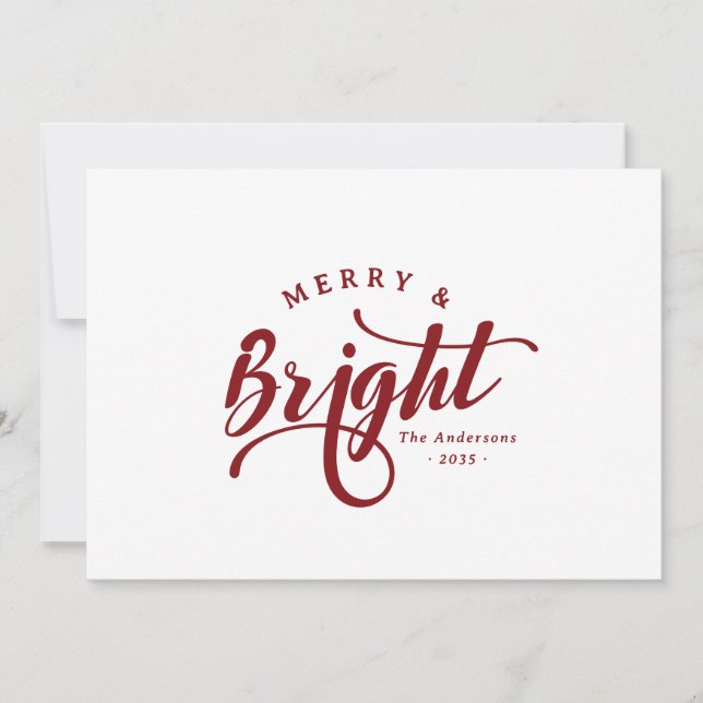 Simple Merry and Bright Calligraphy Script Holiday Card (Front)