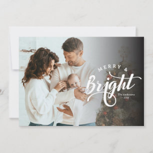 Simple Merry and Bright Calligraphy Script Photo Holiday Card