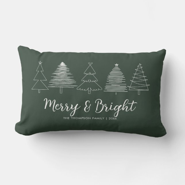 Simple Merry and Bright Deep Green Family Name Lumbar Cushion (Front)