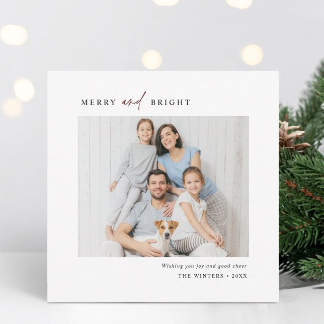 Simple Merry and Bright Family Photo Square Holiday Card (Creator Uploaded)