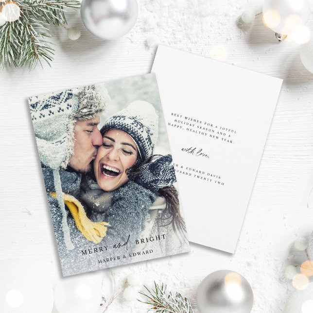 Simple Merry and Bright Photo  Holiday Card (Front & Back)