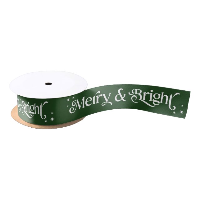 Simple Merry & Bright Christmas Green Satin Ribbon (Spool)