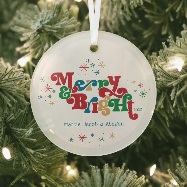 Simple Merry & Bright Photo Ceramic Ornament (Insitu)