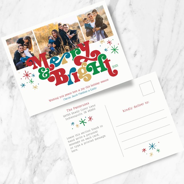 Simple Merry & Bright Photo Holiday Postcard (Creator Uploaded)
