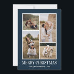 Simple Merry Christmas 4 Photo Collage | BLUE Holiday Card<br><div class="desc">Send your holiday greetings this Winter Holiday season with our minimalist and stylish holiday card, featuring a stunning 4-photo collage on the front and a striking "Merry Christmas" message in modern white typography with retro vibes over a classic Festive BLUE background. Personalise the front of the card with your own...</div>