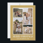 Simple Merry Christmas 4 Photo Collage | GOLD Holiday Card<br><div class="desc">Send your holiday greetings this Winter Holiday season with our minimalist and stylish holiday card, featuring a stunning 4-photo collage on the front and a striking "Merry Christmas" message in modern white typography with retro vibes over CHIC GOLD background. Personalise the front of the card with your own photos and...</div>