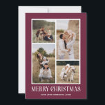 Simple Merry Christmas 4 Photo Collage | PLUM Holiday Card<br><div class="desc">Send your holiday greetings this Winter Holiday season with our minimalist and stylish holiday card, featuring a stunning 4-photo collage on the front and a striking "Merry Christmas" message in modern white typography with retro vibes over a classic Festive DEEP WINTER PLUM background. Personalise the front of the card with...</div>