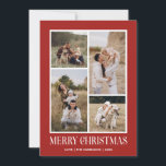 Simple Merry Christmas 4 Photo Collage | RED Holiday Card<br><div class="desc">Send your holiday greetings this Winter Holiday season with our minimalist and stylish holiday card, featuring a stunning 4-photo collage on the front and a striking "Merry Christmas" message in modern white typography with retro vibes over dark red background. Personalise the front of the card with your own photos and...</div>