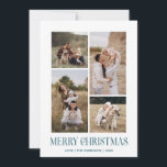 Simple Merry Christmas 4 Photo Collage | Sea Holiday Card<br><div class="desc">Send your holiday greetings this Winter Holiday season with our minimalist and stylish holiday card, featuring a stunning 4-photo collage on the front and a striking "Merry Christmas" message in modern sea blue typography with retro vibes. Personalise the front of the card with your own photos and name for a...</div>