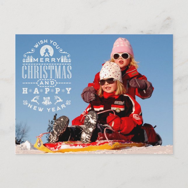 Simple Merry Christmas and Happy New Year Photo Postcard (Front)