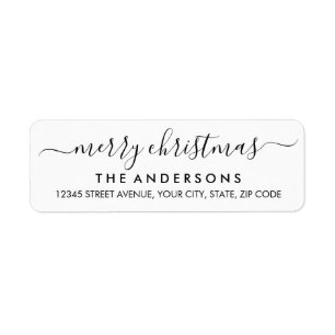 Simple Merry Christmas Black Script Holiday Return Address Label