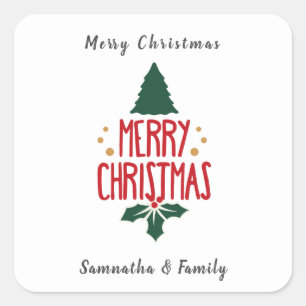 Simple Merry Christmas custom name Square Sticker
