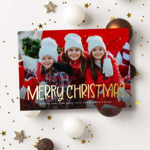 Simple Merry Christmas cute fun one photo Foil Holiday Card