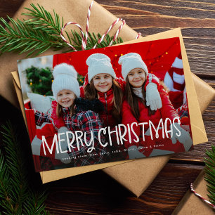 Simple Merry Christmas cute fun one photo Holiday Card