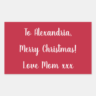 Simple Merry Christmas from Mom Red and White Rectangular Sticker