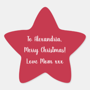 Simple Merry Christmas from Mum Red and White Star Sticker