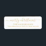 Simple Merry Christmas Gold Modern Script Holiday Return Address Label<br><div class="desc">Simple Modern Red Merry Christmas Script Holiday Return Address Label</div>