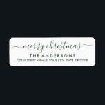 Simple Merry Christmas Green Modern Script Holiday Return Address Label<br><div class="desc">Simple Modern Green Merry Christmas Script Holiday Return Address Label</div>