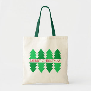 Simple Merry Christmas Green Tree Design Tote Bag