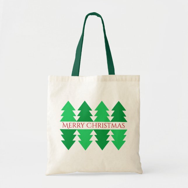 Simple Merry Christmas Green Tree Design Tote Bag (Front)