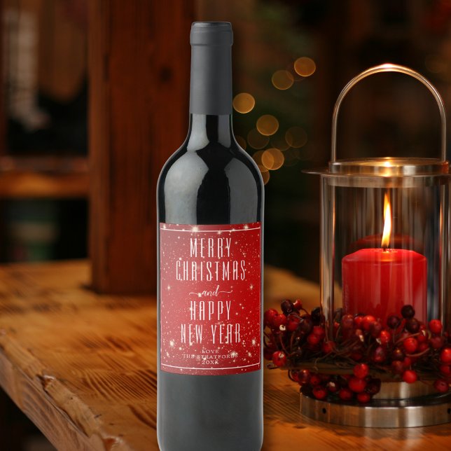 Simple MERRY CHRISTMAS HAPPY NEW YEAR Red Wine Label (Creator Uploaded)