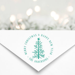 Simple Merry Christmas & Happy New Year Round Rubber Stamp