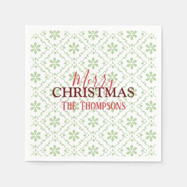 Simple Merry Christmas Holiday Snowflake Custom Napkin (Front)