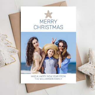 Simple Merry Christmas Modern Photo Beach Holiday Card