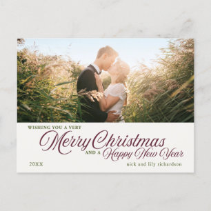 Simple Merry Christmas   One Photo Custom Postcard
