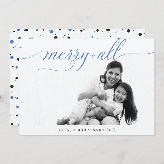Simple Merry Christmas Photo Cobalt Blue Holiday Card (Front/Back)