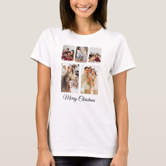 Simple Merry Christmas Photo Collage T-Shirt (Front)