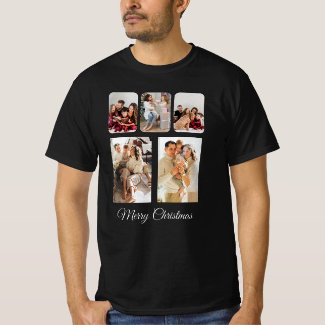 Simple Merry Christmas Photo Collage T-Shirt (Front)